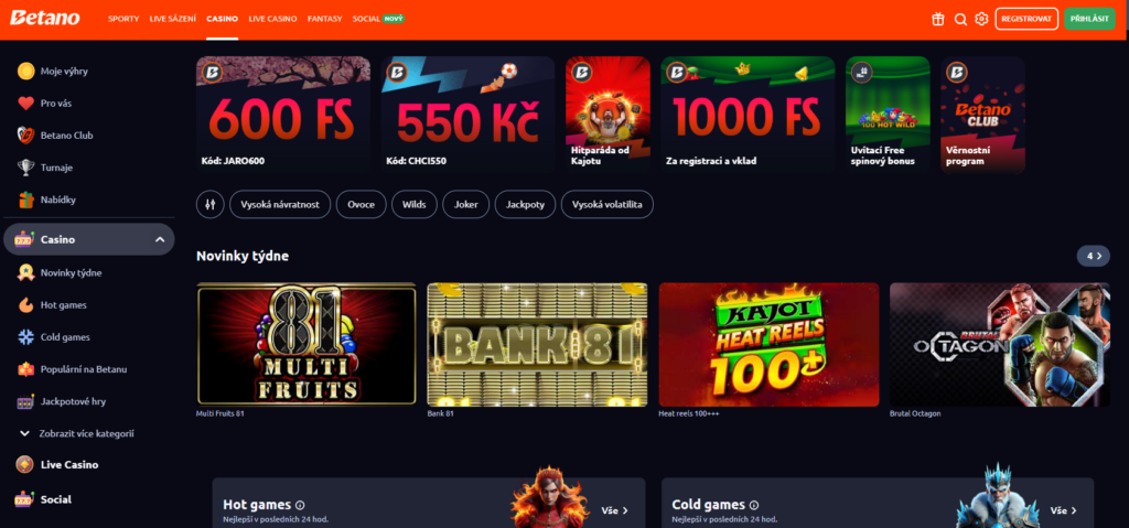 Herní nabídka automatů na online casinu Betano